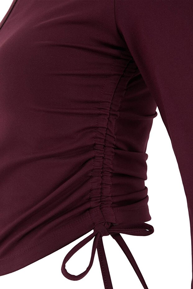 Mürdüm Soft Fırçalı Kumaş Büzgülü Bağlama Detaylı Örme Spor Ceket THMSS26SK00002 - 6
