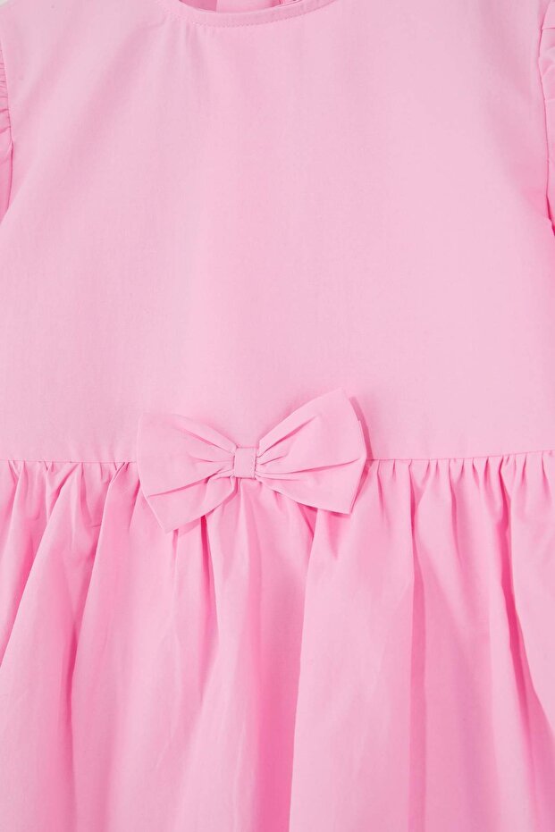 Pembe Fiyonk Detaylı Kız Çocuk Kısa / Mini Düz Dokuma Elbise TKDSS26EL00004 - 3