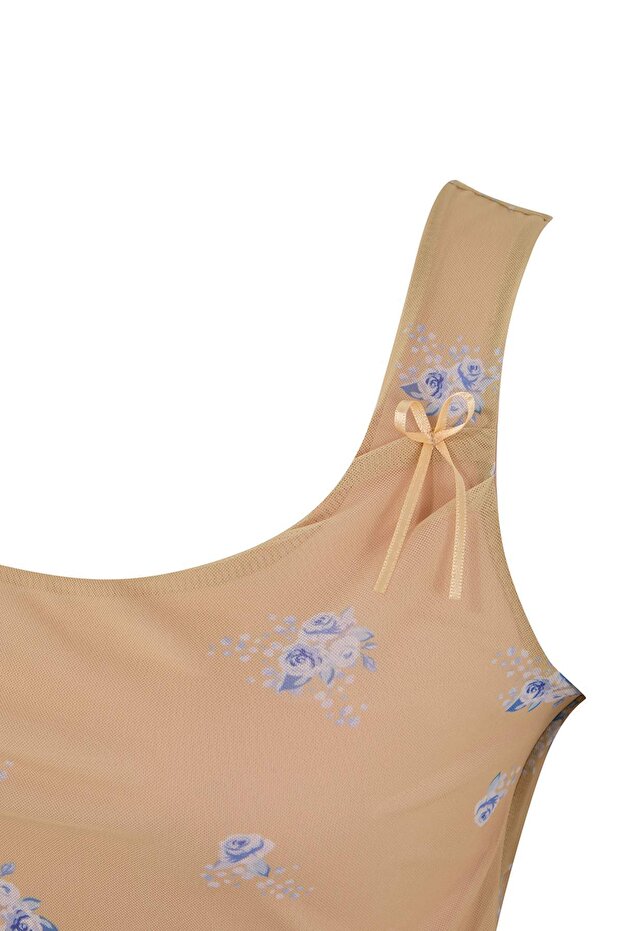 Sarı Leopar Desenli Fiyonk Aksesuar Detaylı Örme Büyük Beden Bluz TBBSS25AF00092 - 5