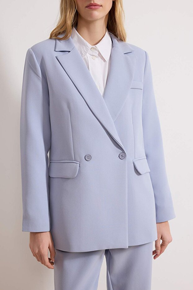 Açık Mavi Blazer Ceket-Pantolon Dokuma Alt-Üst Takım TCTAW23US00132 - 3