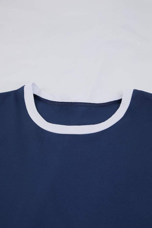 Indigo Regular Fit Yaka Ve Kol Kontrast Detaylı Pamuklu Pijama Takımı TMNSS26PT00016 - 5
