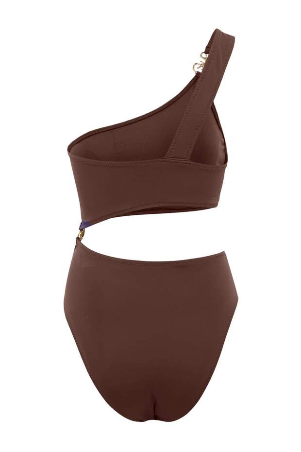Kahverengi Döküm Aksesuarlı Klora&Suya Dayanıklı Uzun Ömürlü LYCRA®XTRALIFE Mayokini TBESS25MA00046 - 5