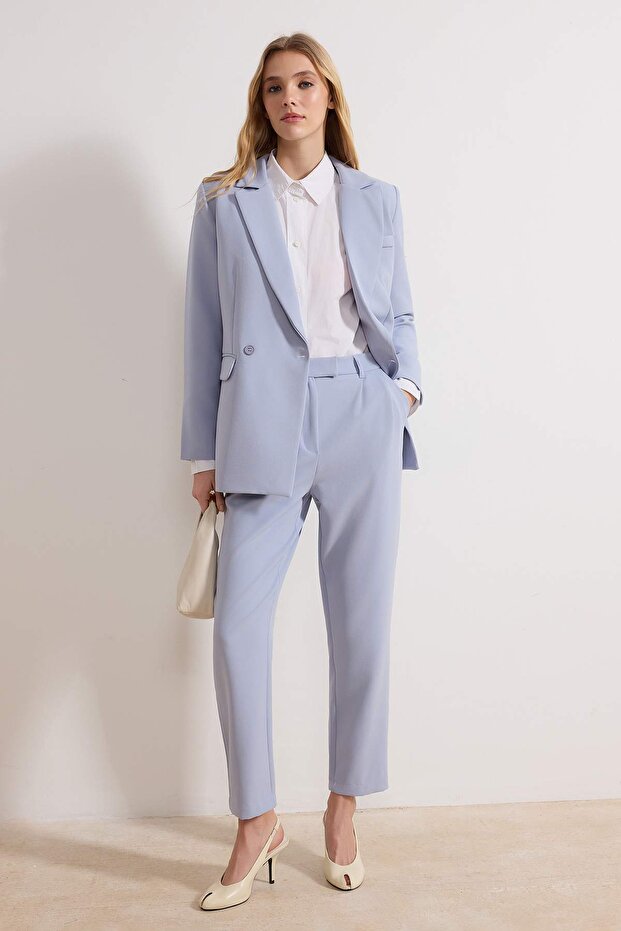Açık Mavi Blazer Ceket-Pantolon Dokuma Alt-Üst Takım TCTAW23US00132 - 1