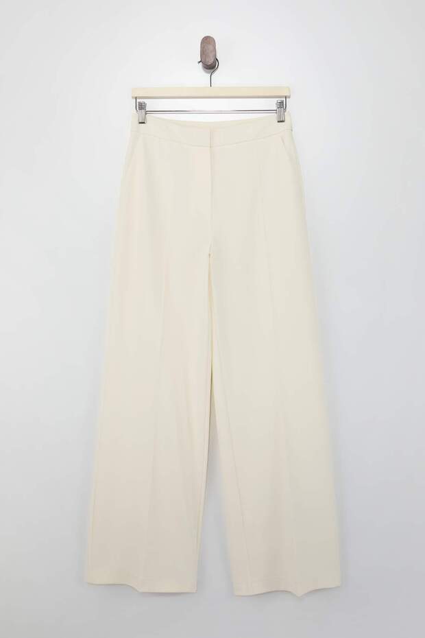 Özel Koleksiyon Beyaz Wideleg/Geniş Paça Dokuma Pantolon TWOSS26PL00057 - 14