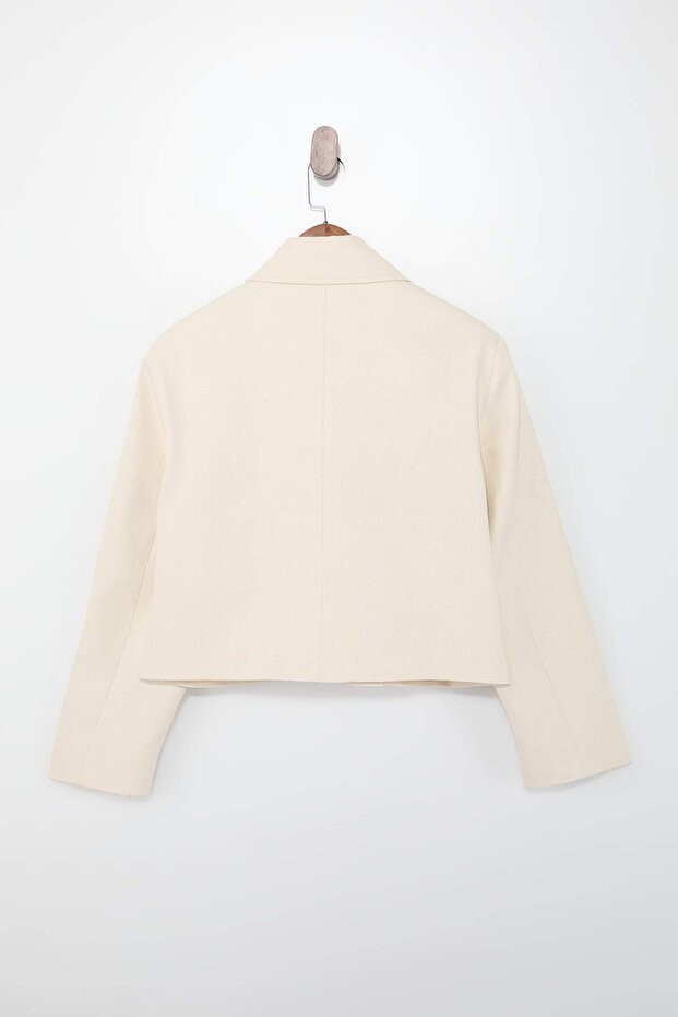 Bej Oversize Düğmeli %100 Pamuk Ceket TWOSS26CE00021 - 4