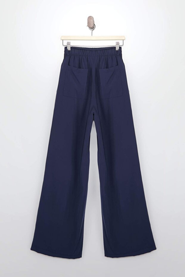 Lacivert Beli Lastikli Wide Leg/Geniş Paça Viskon Pantolon TWOSS25PL00123 - 4