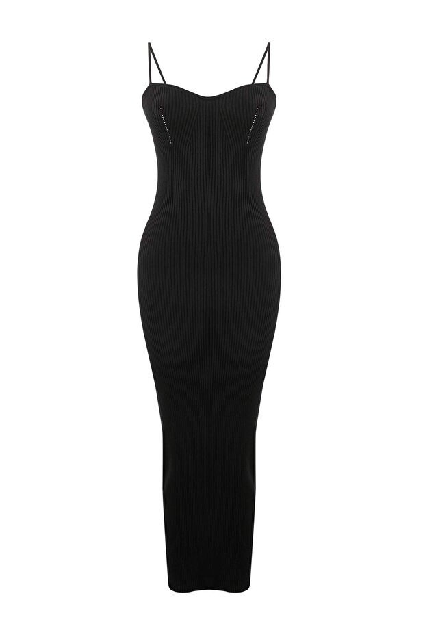 Siyah Midi Bodycone/Vücuda Oturan Triko Elbise TWOSS26EL00183 - 5