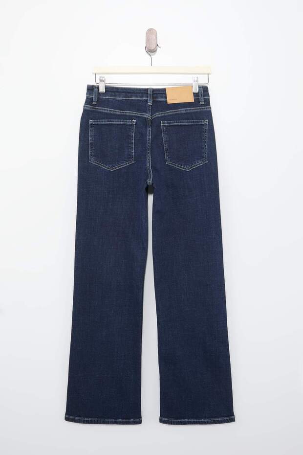 Premium Koyu Mavi Özel Kumaş Yüksek Bel Orta Esnek Straight Düz Kesim Jeans TWOSS26JE00147 - 11