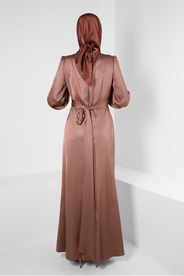 فستان سهرة بحزام أمامي 50328 - 3