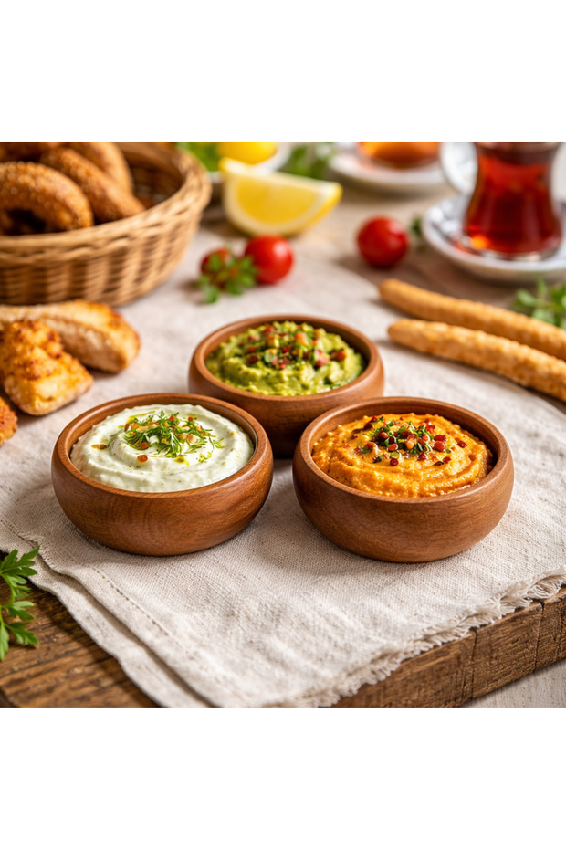 3 Adet Kayın Ağacından Üretilmiş Ahşap Doğal Çerezlik 9 CM - 3 LÜ set - 2