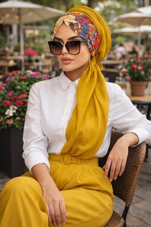 Mustard Ethnic Pattern Gathered Ready Shawl