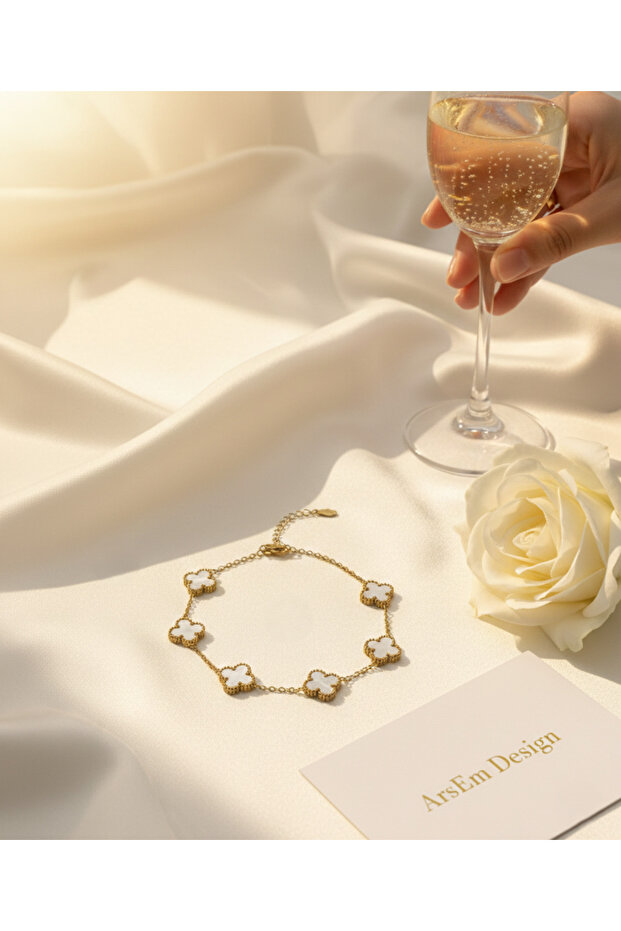 Beyaz Yonca Taşlı Van Cleef - 7