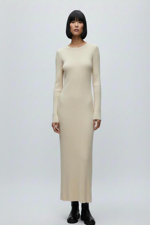 Ribbed Knit Dress with Waist Detail