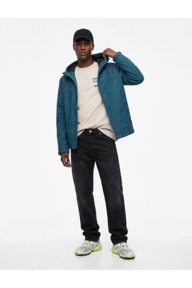 Long Sleeve Zippered Pocket Detailed Water Repellent Hooded Raincoat