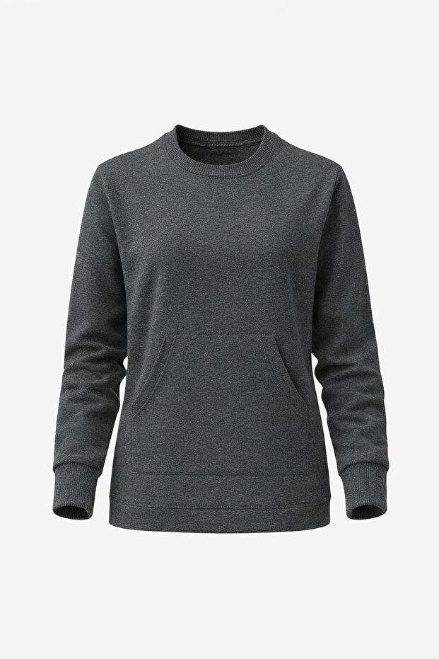 Antrasit Basic Oversize Kadın Sweatshirt - 3