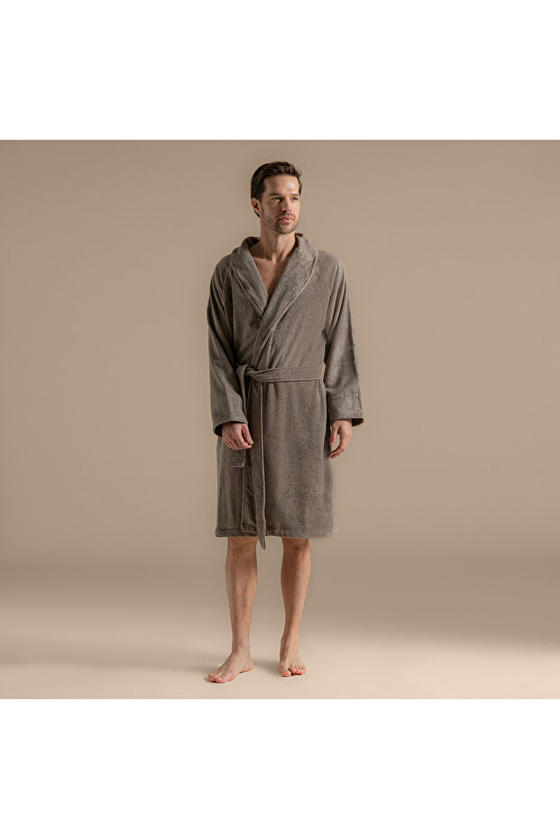 Solid Unisex Bornoz Vizon - 6