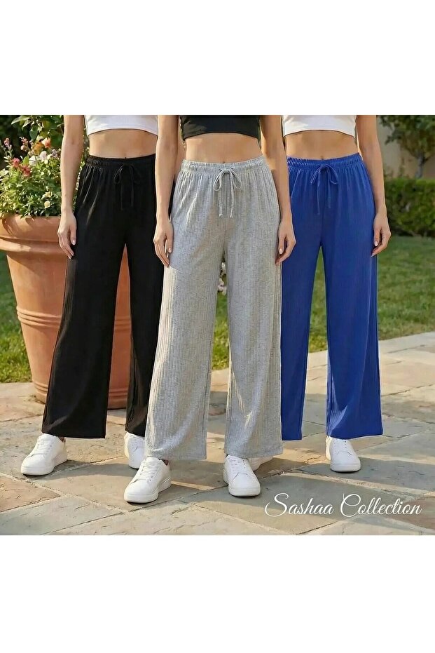 3-Pack Black - Gray - Navy Women's Corded Fabric Comfortable Pants & Sweatpants, Casual Comfortable Home Wear Pajamas
