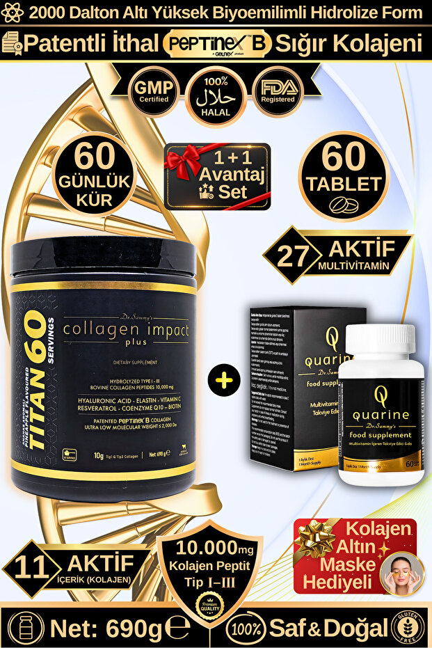 Quarine Hair Vitamin + Titan 60 Collagen Advantage Set (2 Months Hydrolyzed Powder Collagen + Tablet Cure)