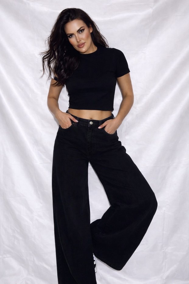 Black Palazzo Jean Coat Trousers High Waist Wide Leg