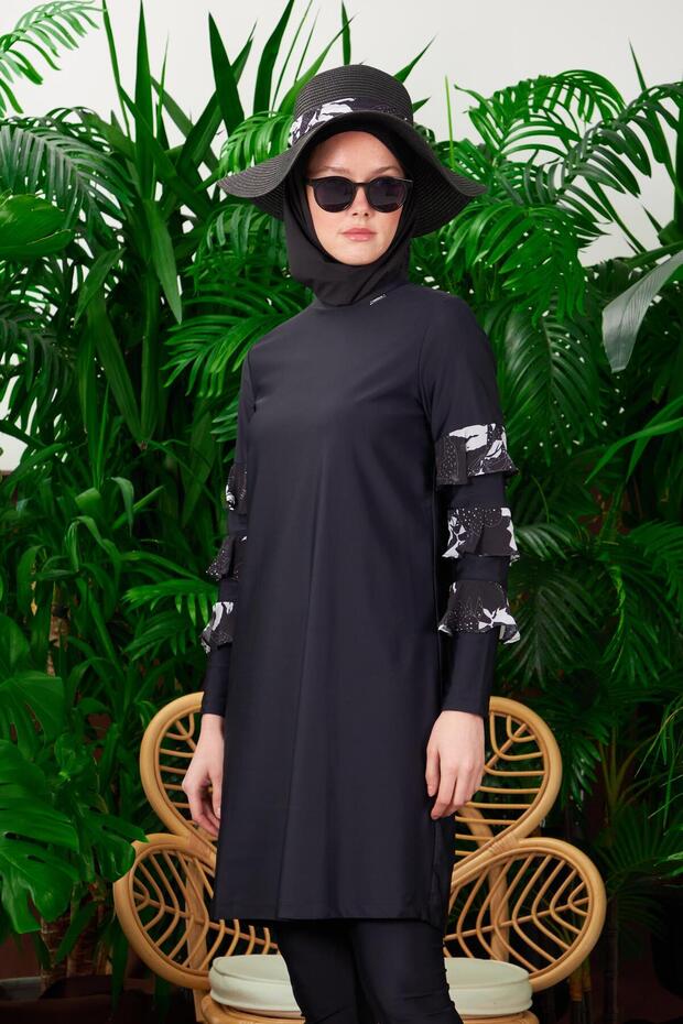 DESENLİ ŞİFON VOLANLI TESETTÜR MAYO - 2