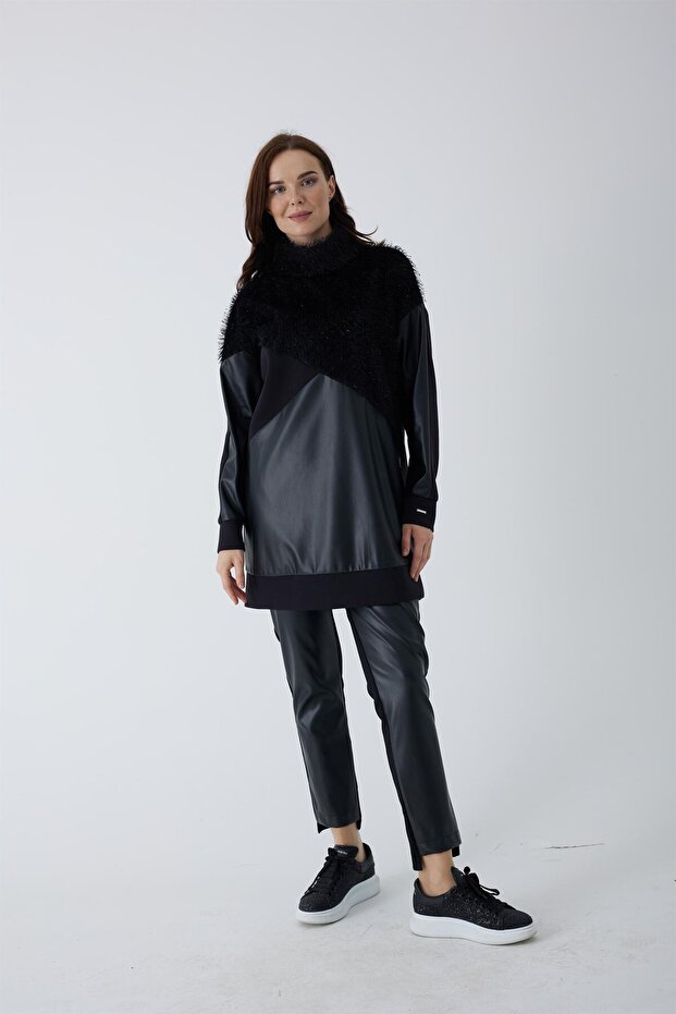 DERİ GARNİLİ SİMLİ İPLİ TUNİK - 6