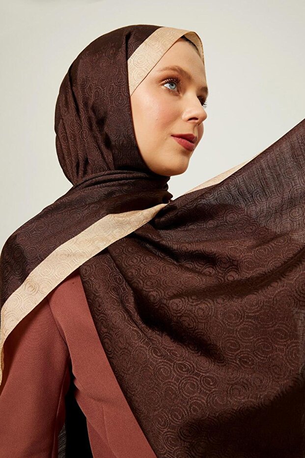 Dark Brown Ring Pattern Monogram Shawl - 2