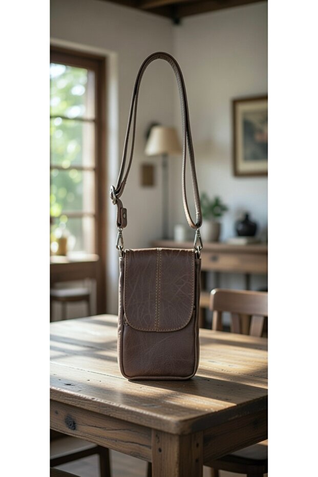 Genuine Leather, Unisex, 3 Pockets, Shoulder and Crossbody Cell Phone Bag