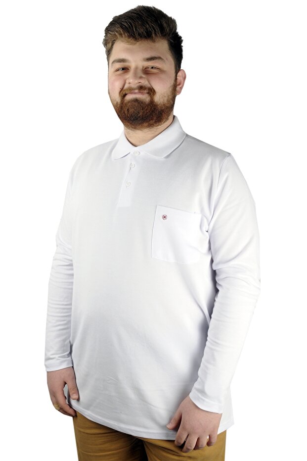 تيشيرت بولو كبير الحجم من موديل XL مع جيب على الكتف 22446 أبيض