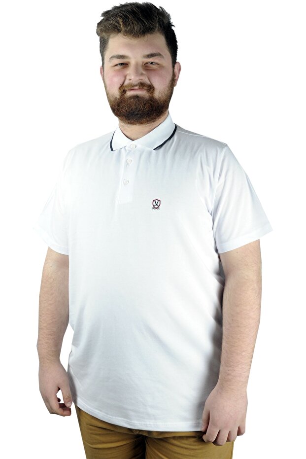 Mode XL Large Size t Shirt Polo Lycra Single Jersey Embroidery 21554 White