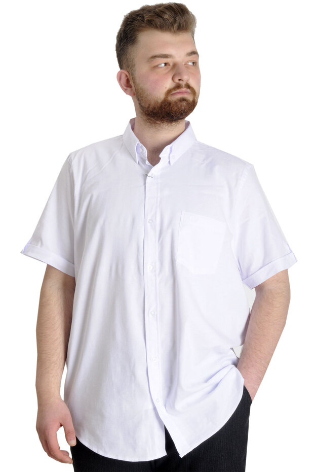 Mode XL Large Size Men's Shirt Gabardine Short Sleeve Single Pocket 23302 White