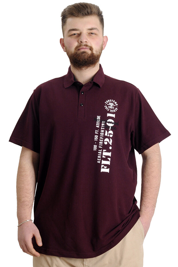 Mode XL Large Size Men's T-Shirt Polo Pieced Flt 23329 Plum