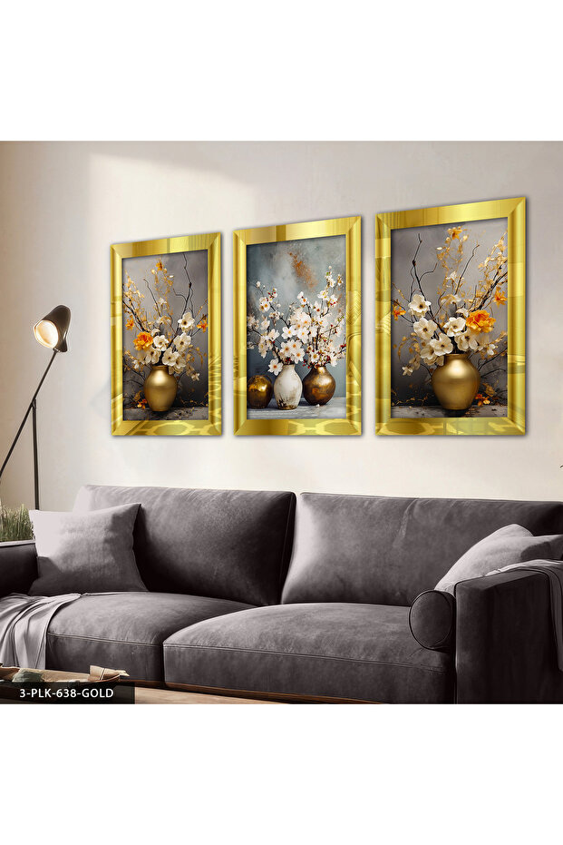 Flowers in a Vase 3 Piece Plexiglass Framed Painting with Mirror
