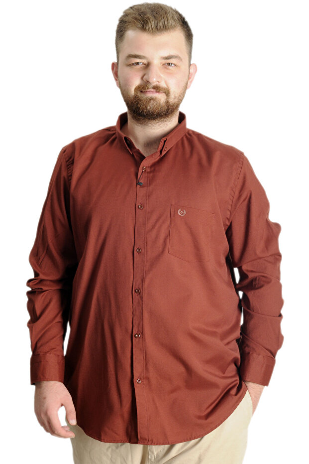 Mode XL Large Size Men's Shirt with U.Sleeve Pocket Oxford 20366 Plum