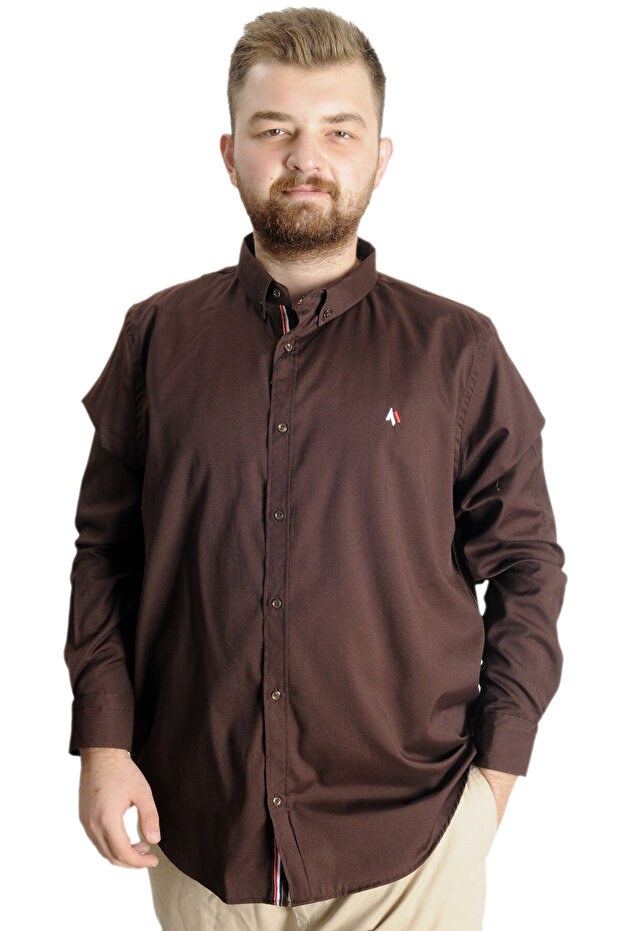 Mode XL Large Size Men's Shirt U.Kol Tom Oxford 23303 Brown