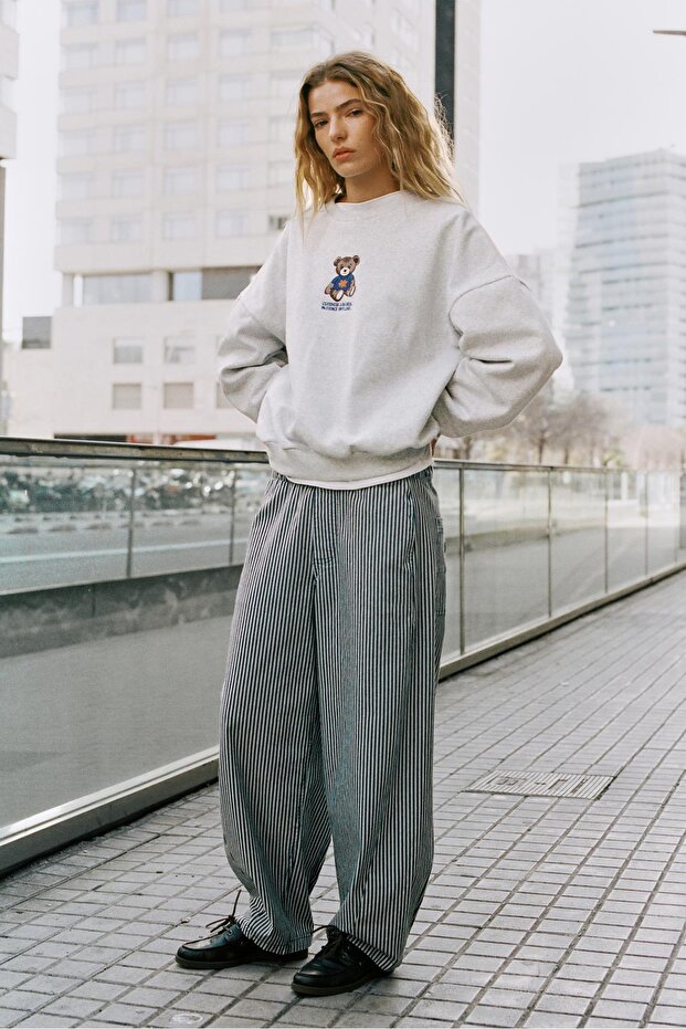 Çizgili barrel pantolon - 1