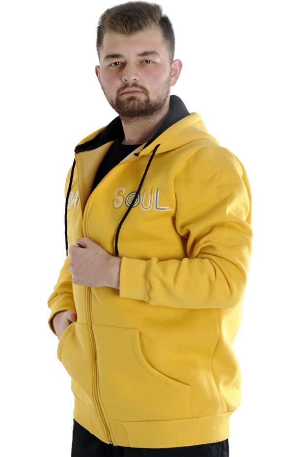 Mode XL Men's Sweat Hooded Zipper 22531 Mustard