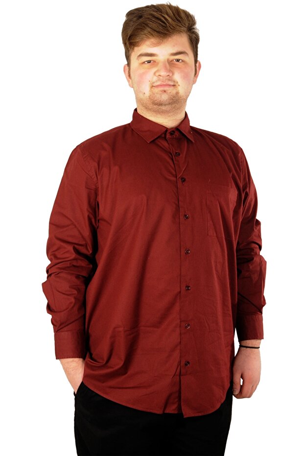 Mode XL Large Size Men's Classic Pocket Shirt with Lycra 20350 Claret Red