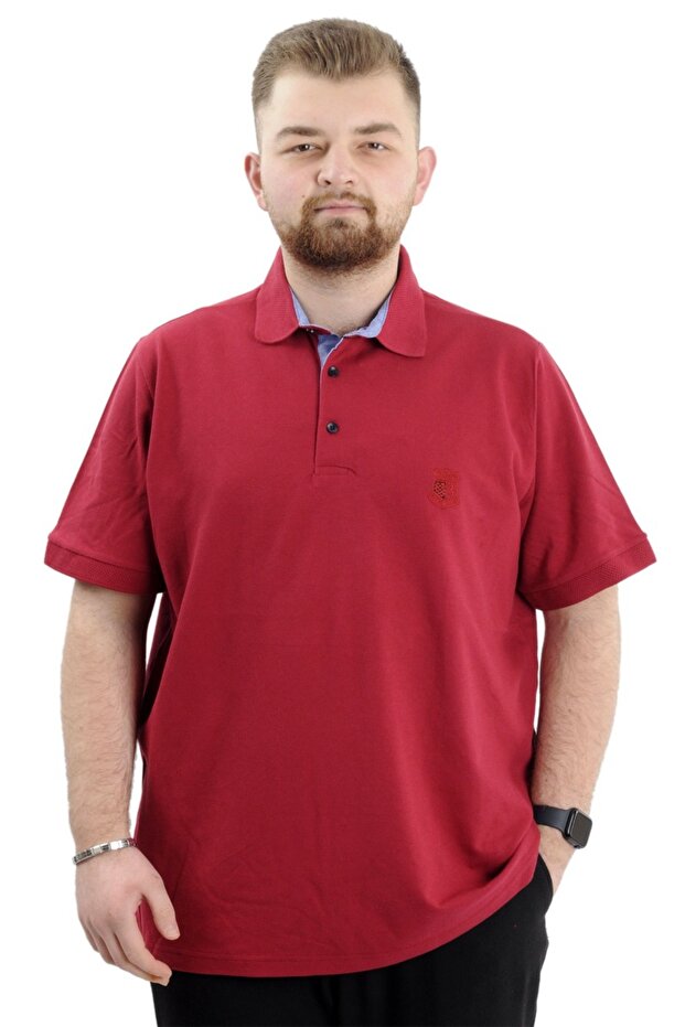 Mode XL Battal Size Men's Tshirt Polo Collar Embroidered Classic Pique 20553 Claret Red