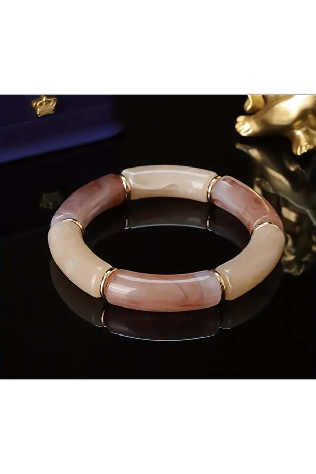 Rubberized Resin Beaded Bracelet - Brown Aprise Two Colors Acr7899