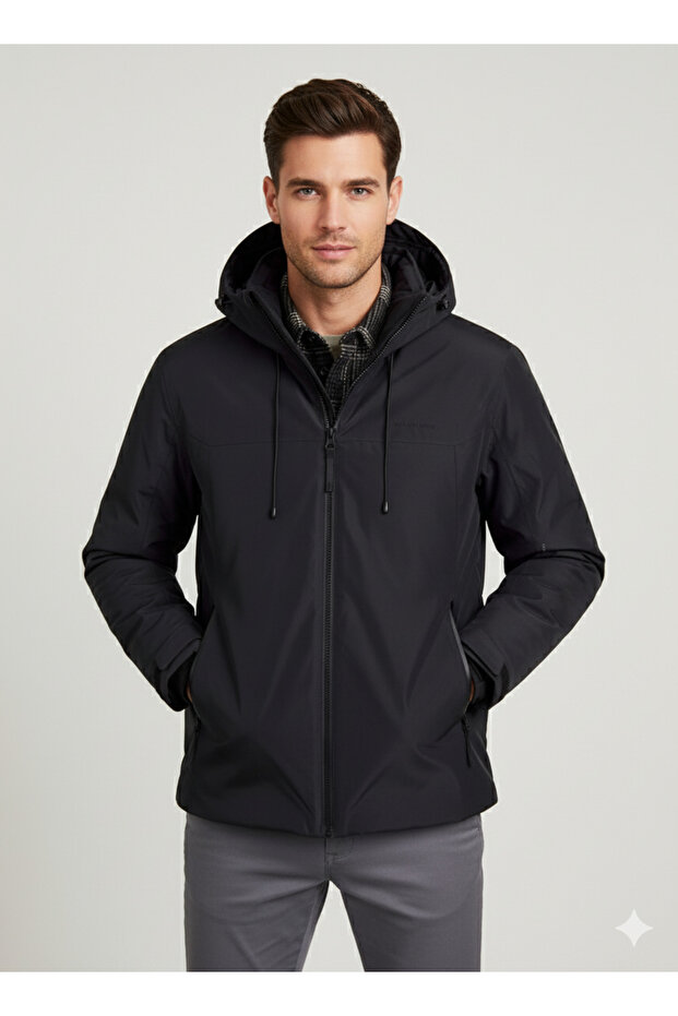 Padded Shell Jacket Su Soğuk Geçirmez Siyah Erkek Mont - 2