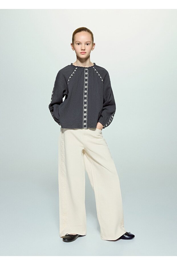 İşlemeli pamuklu bluz - 1