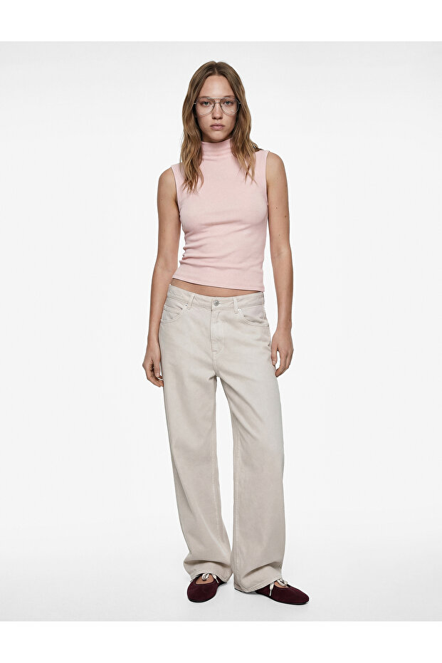 Modal Mixed Slim Fit Sleeveless Mock Neck Blouse