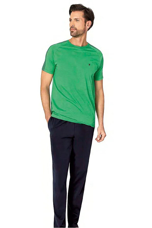 6085 Men's Combed Cotton Pajamas 25Y-Green-L