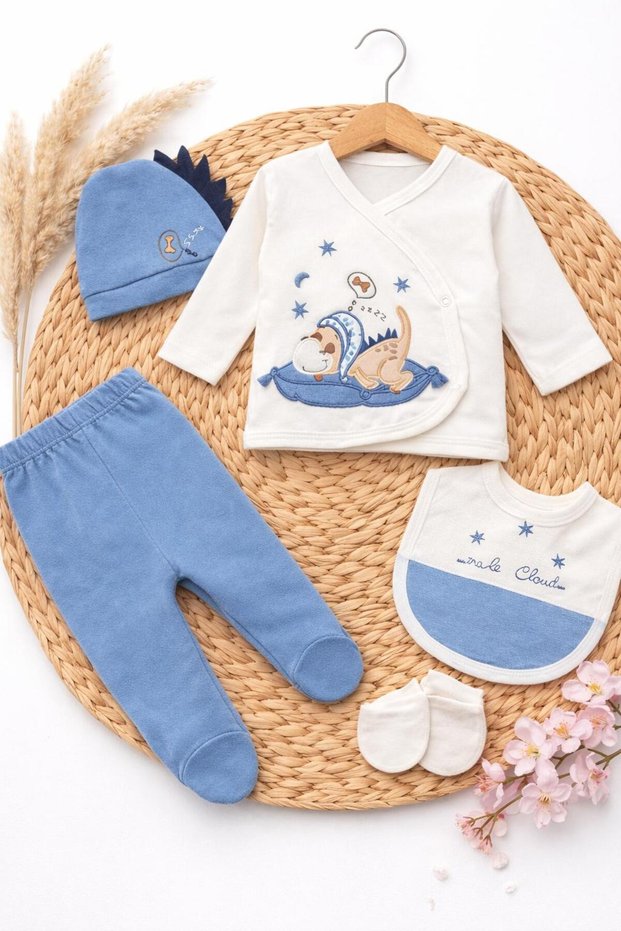 100% Cotton 5 Piece Newborn Baby Girl - Boy Hospital Discharge Set (Boxed)