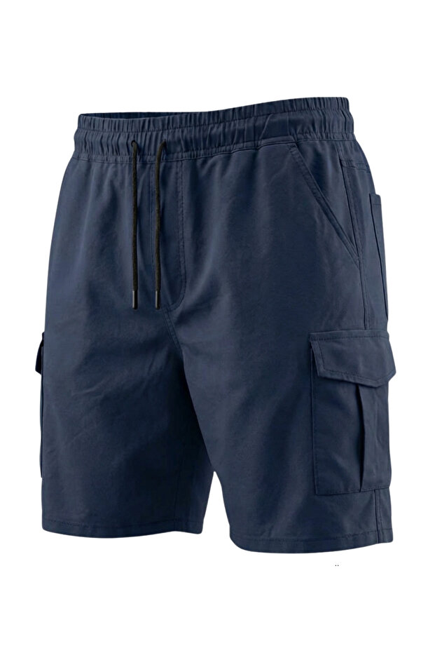 Men's Large Size 100-156 Gabardine Shorts with Cargo Pockets Suitable for Weight Interval Navy Blue