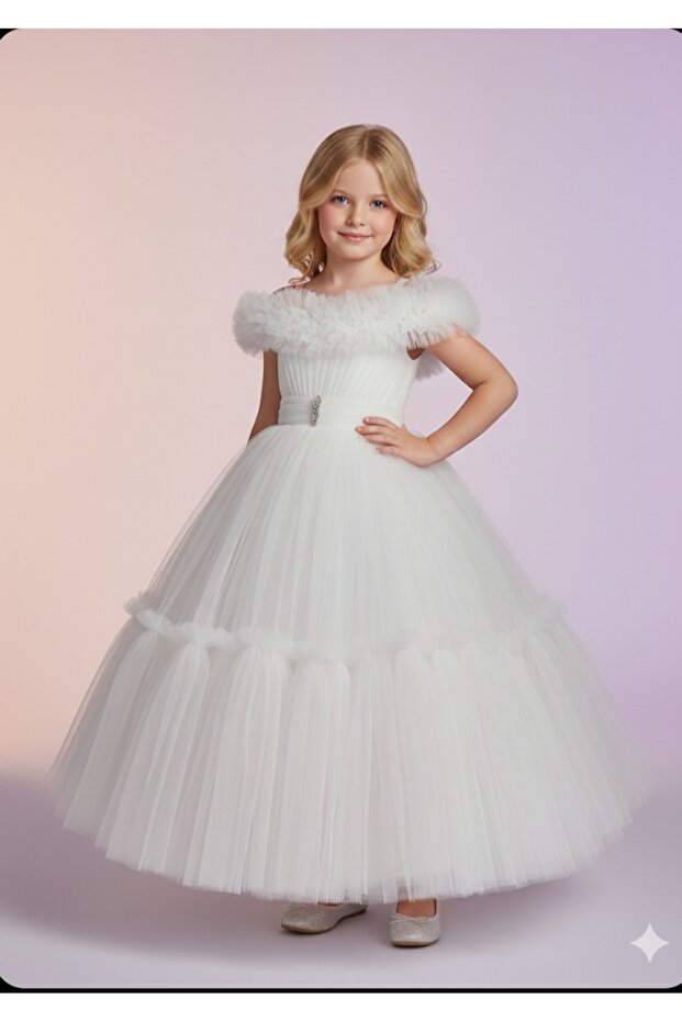 Girl's Back Elastic Off-The-Shoulder Strap Lined Double-Slit Sparkling Evening Dress Wedding Dress