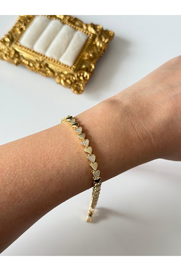Steel Zircon Heart Plate Bracelet