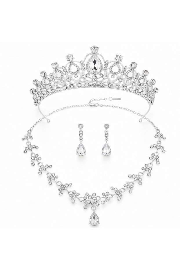 Stone-Encrusted Bridal Jewelry Set | Luxury Wedding‑Engagement‑Henna Crown Necklace Earrings