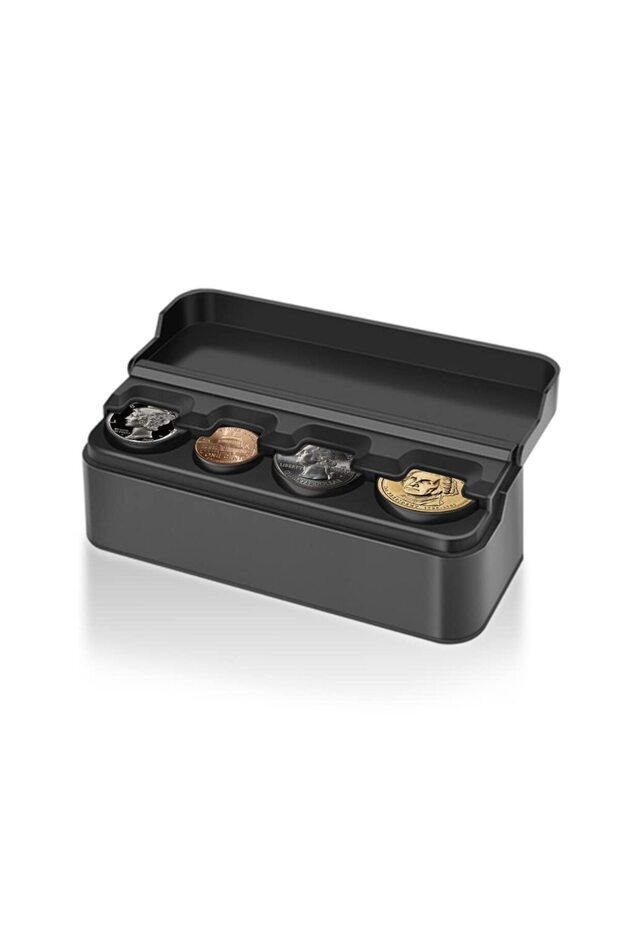1pc Car Compact Coin Holder 4 Compartment Holds Coins Organizer Universal Center Console Coin Case f