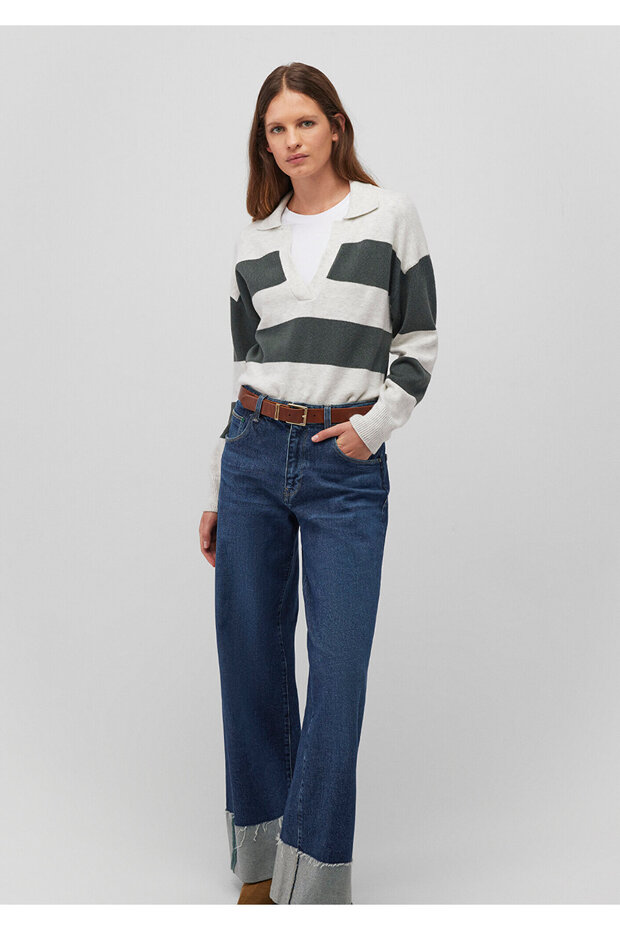 Polo Neck Striped Green Sweater Regular Fit 1710503 -87895